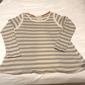 Striped blouse with split back with lace detail
